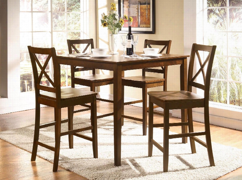 Martha Collection 07550 5 Pc Dining Room Set With Counter Height Table Counter Height Chairs Wood Seat And Okume Veneer Materials In Country Brown