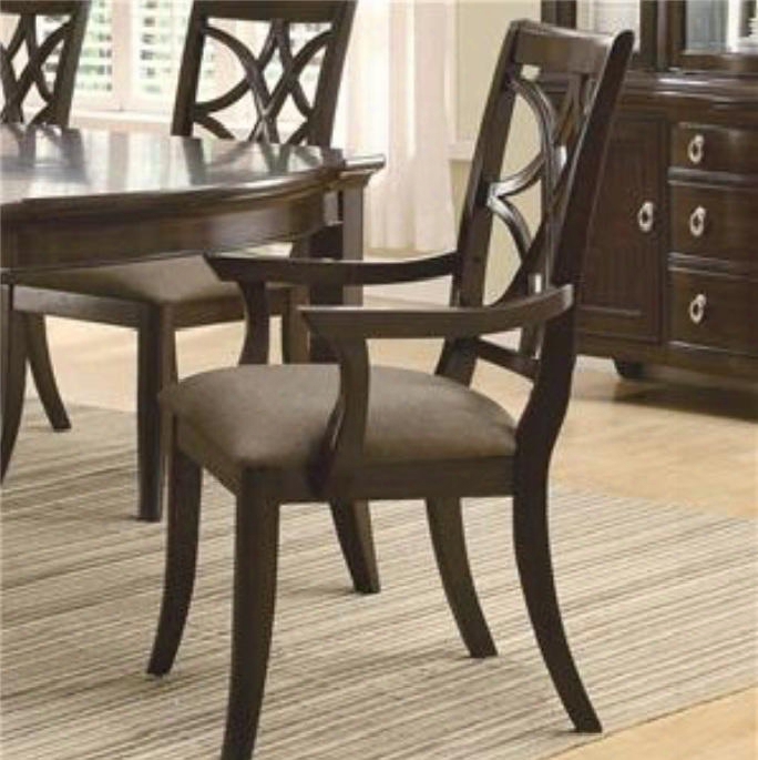 Meredith 103533 42" Dining Arm Chair With Fabric Upholstered Cushion Seat Distressed Detailing And Tapered Legs In