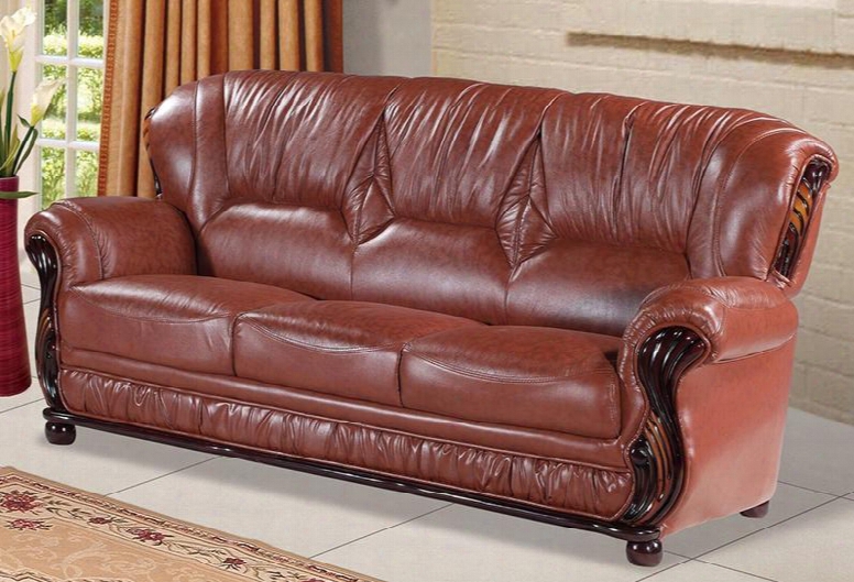 Mina 639r-s 84" Sofa With Top Quality Genuine Bonded Leather Upholstery Rich Mahogany Finish And Removable Backs In