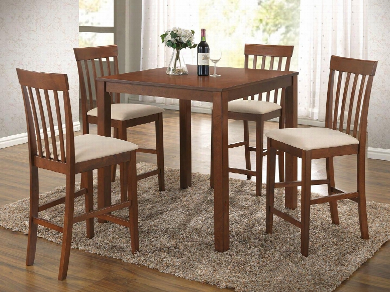 Miranda Collection 07314 5 Pc Counter Height Dining Set With S Quare Table 4 Chairs Creamy White Microfiber Upholstery And Okume Veneer Materials In Cherry