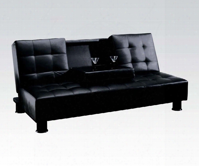 Monticello 05574 75" Adjustable Sofa With Cup Holder Tufted Cushions Plastic Leg Pine Wood Frame And Pu Leather Upholstery In Black