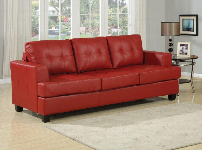 Platinum Collection 15063 86" Sofa Bed With Queen Size Sleeper Removable Seat Cushions Pocket Coil Seating Wood Frame And Bonded Leather Upholstery In Red