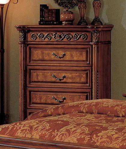 Royal Royal-ch 44" Traditional 4-drawer Chest With Pilasters Decorative Hardware And Hand Carved Details In Dark Wood