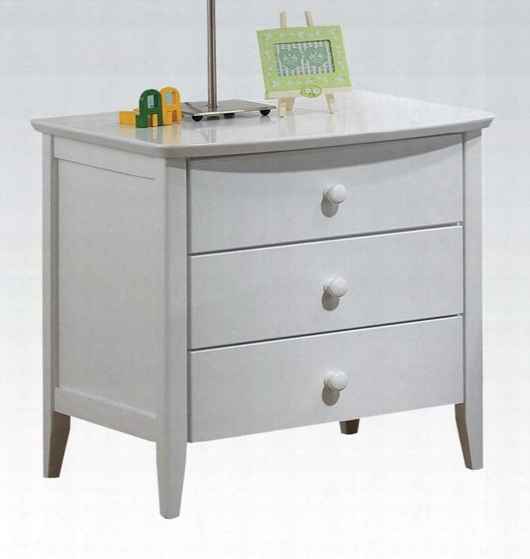 San Marino Collec Tion 09158 24" Nightstand With 3 Drawers Tapered Legs Round Knobs Rubberwood And Veneer Materials In White