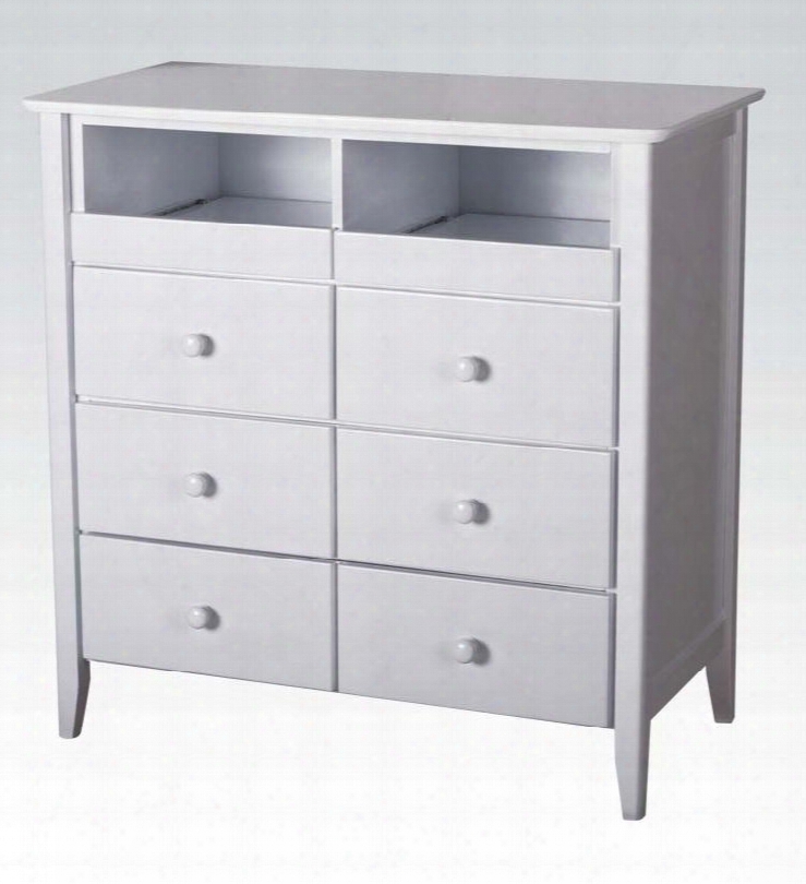 San Marino Collection 09168 35" Tv Console With 3 Drawers 2 Open Compartments Tapered Legs Side Metl Drawer Glides And Rubberwood Materials In White