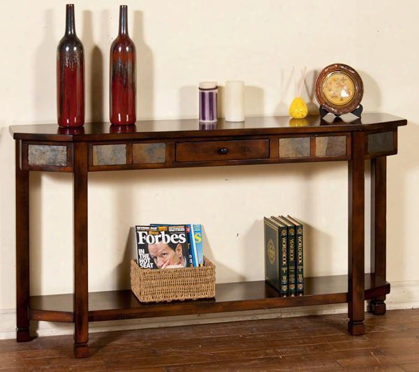 Santa Fe Collection 2224dc 60" Entry Console With Natural Slaet Accents Bottom Shelf And Drawer In Dark Chocolate