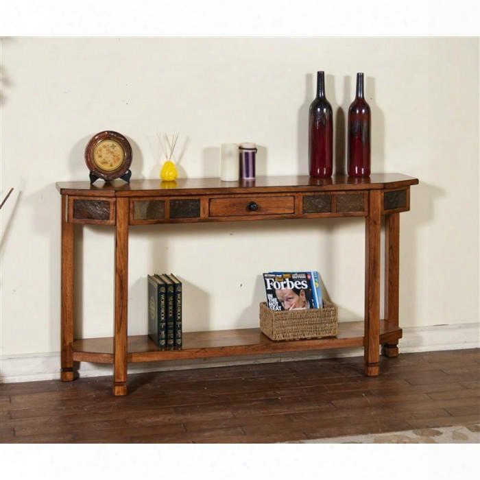 Sedona Collection 2224ro 60" ; Entry Console With Natural Slate Accents Bottom Shelf And Drawer In Rustic Oak