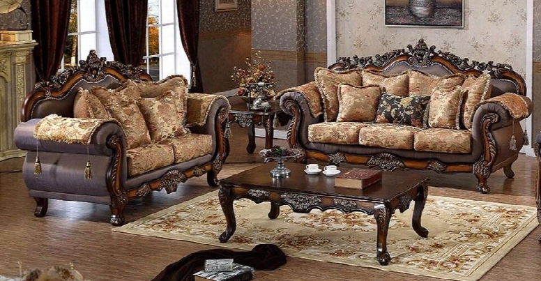 Seville 693-s-l 2 Piece Living Room Set With Sofa And Loveseat In Cherry