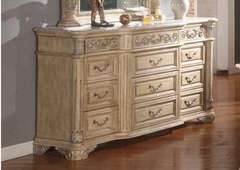 Sienna Sienna-d 72& Quot; Traditional 12-drawer Dresser With Hand Carved Designs Decorative Hardware And Pilasters In White