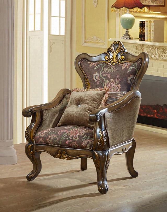 Stefania Collection 656-c 32" Chair With Fabric Upholstery Solid Wood Hand Carved Designs Cabriole Legs And Traditional Style In