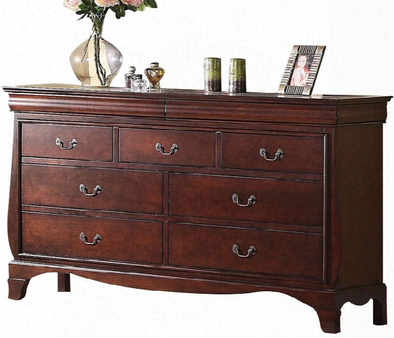 Verona Collection 20215 66" Dresser With 7 Drawers Metal Hardware And Wood Frame In Cherry