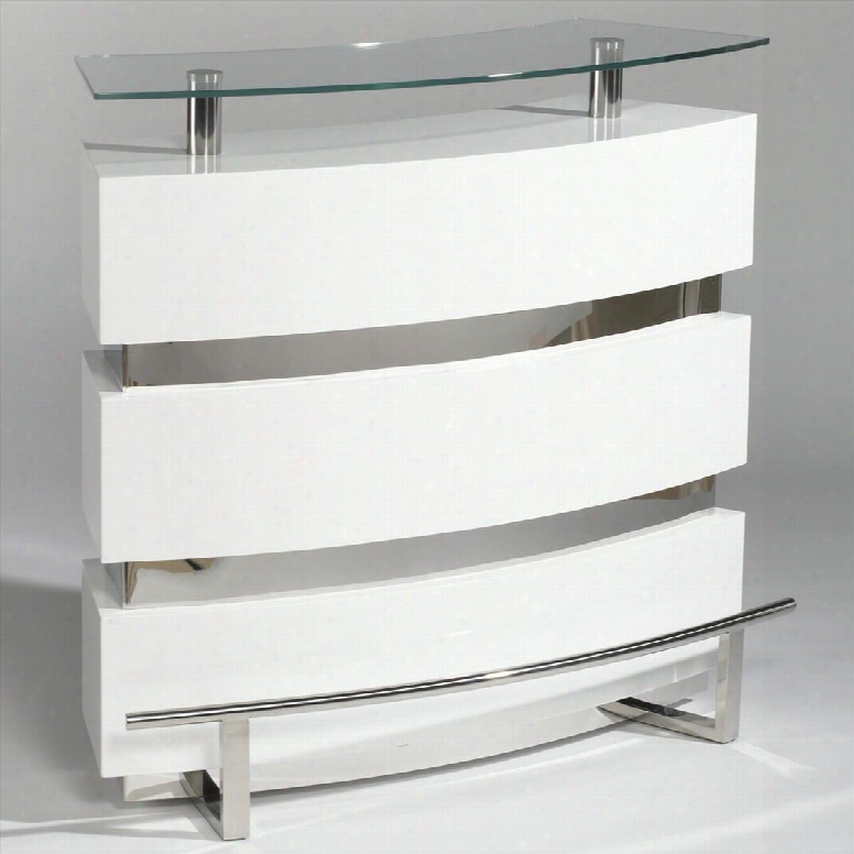 Xenia-bar-wht Xenia Contemporary Bar With Glass Top In