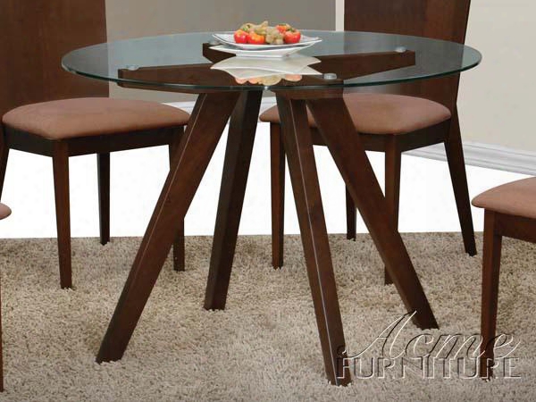 Yeo Collection 12625 42" Dining Table With Clear Glass Top Tapered Legs Round Shape And Wood Frame In Dark Walnut