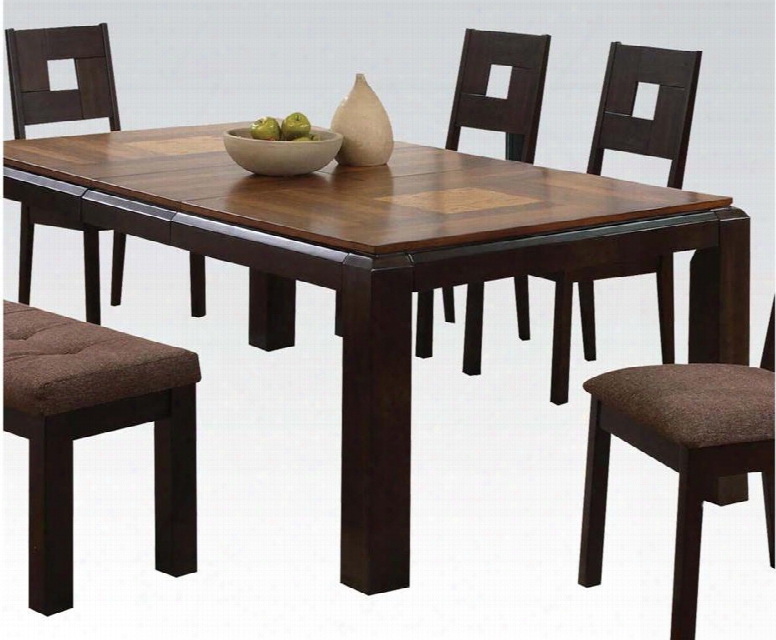 Zendda Collection 04890 66" - 84" Extendable Dining Table With Grid Pattern Rubberwood Legs And Ash Burl Veneer Materials In Black And Walnut