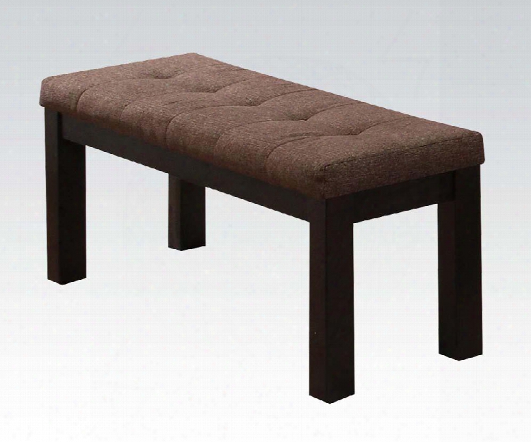 Zenda Collection 04893 48" Dining Bench With Tufted Seat Block Legs Rubberwood Materials And Fabric Upholstery In Brown