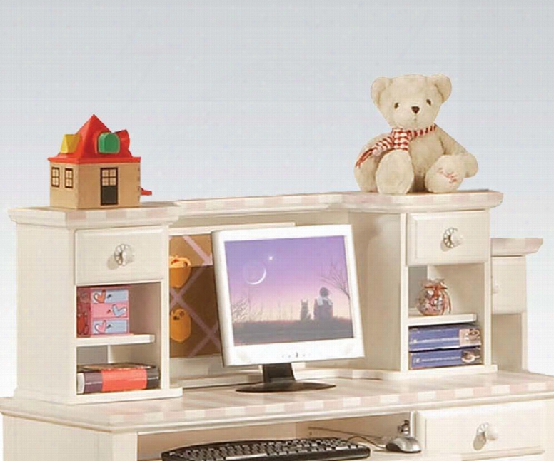 11044 Zoe White Desk Hutch With Pink Striped