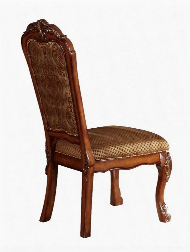 12153 Dresden 19" Fabric Upholstered Side Chair With Distressed Detailing Cabriole Legs And Molding Detail In Cherry Oak