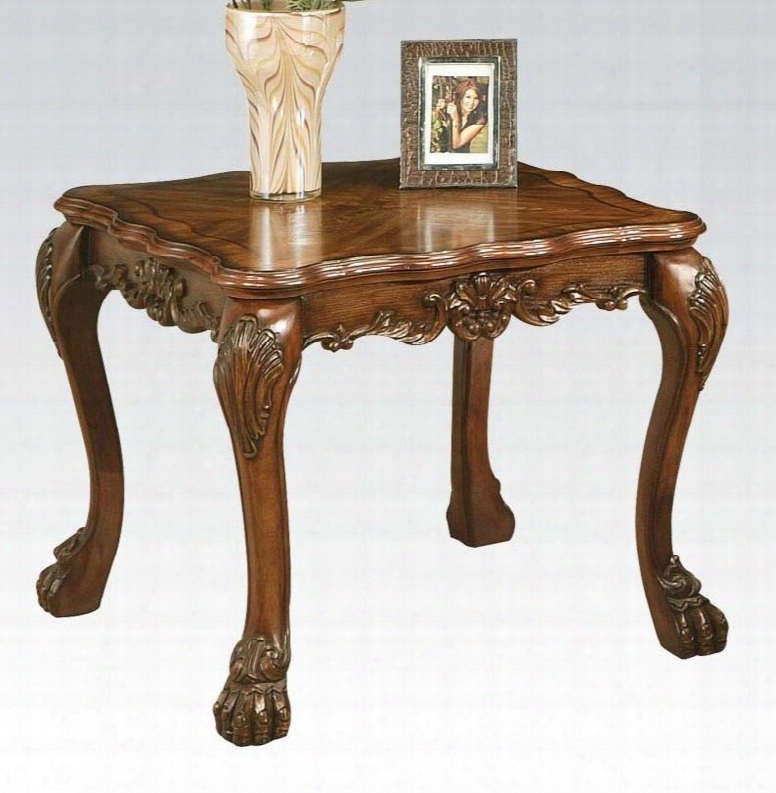 12166 Dresden Square End Table With Wood Veneer Top Carved Wooden Elements Poplar Wood Construction Ball And Claw Carved Legs In Cherry Oak