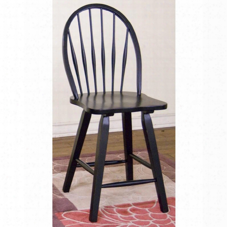 1818b 43" Bowback Stool With Wooden Seat Hoopback And Stretchers In Black