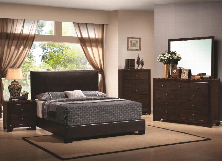 300261qset6 Conner 6 Pc Bedroom Set In Dark Walnut Finish (bed 2x Nightstand Dresser Mirror And