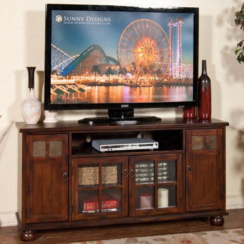 3460dc 60" Santa Fe  Tv Console With 3 Adjustable Shelves And 2 Beehive Doors In Dark