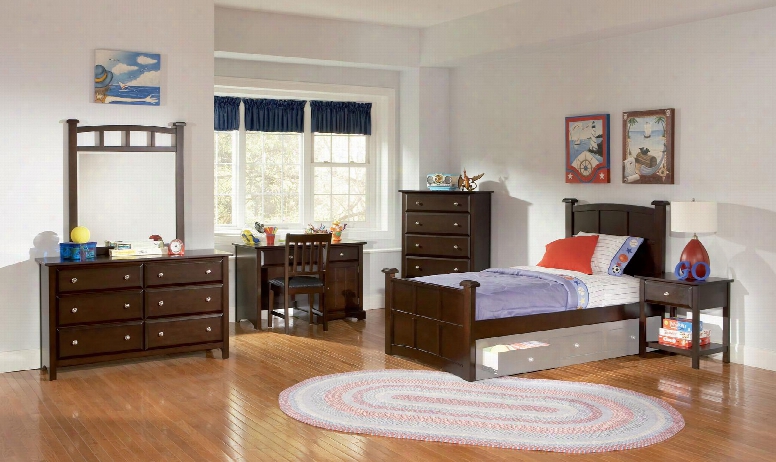 400751tset6 Jasper 6 Pc Twin Bedroom Set In Cappuccino Finish (bed 2x Nightstand Dresser Mirror And