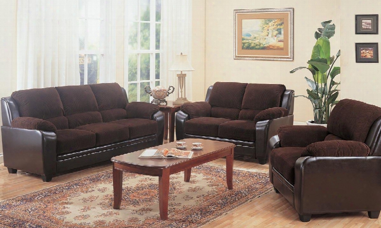 502811set3 Monika Stationary Chocolate Fabric 3 Pieces Living Room Set (sofa Loveseat A Nd