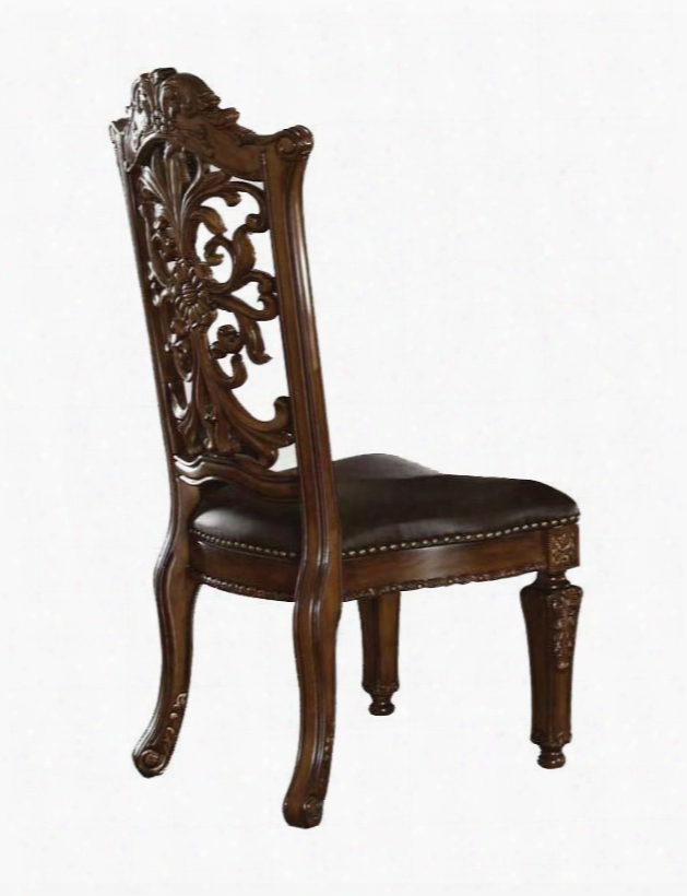 60003 Vendome 19" Pu Leather Upholstered Side Chair With Tapered Legs Nail Head Accents Carved Detailing And Cabriole