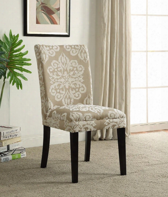 773021 20" Itaki Parsons Chair With Flair In Fabrci Pattern Flared Back And Solid Woo Despresso Legs In Taupe And