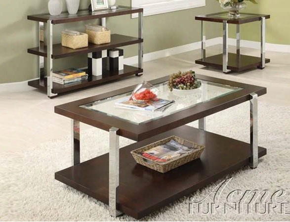 80037 Jae Espresso End Table With Glass Center