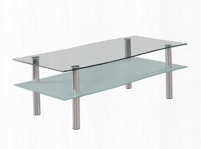 8086c Glass Top Coffee Table With Under Shelf And Silve