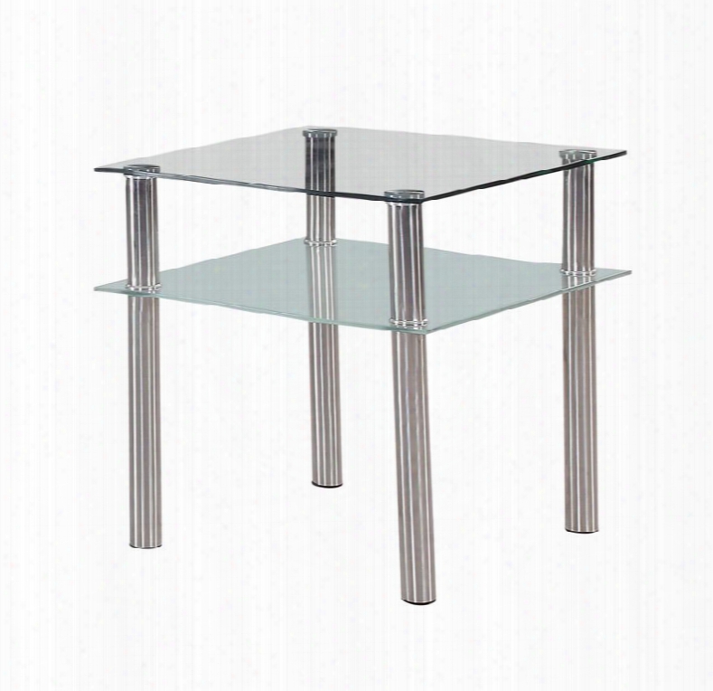 8086e Glass Top End Table With Under Shelf And Silver