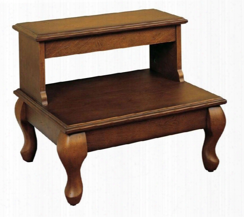 961-535 16" Bed Steps With Drawer Queen Anne Legs And Small Bun Foot In Antique Cherry