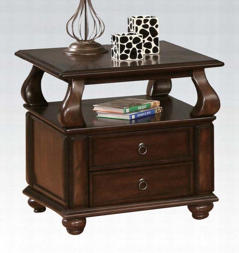 Amado Collection 80012 26" End Table With 2 Drawers Metal Hardware Open Compartment Poplar And Basswood Veneer Materials In Walnut