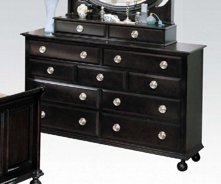 Amherst Colelction 01795 64" Dresser With 9 Drawers Brushed Nickel Metal Hardware Wooden Glide Drawer Solid Rubberwood And Poplar Construction In Espresso