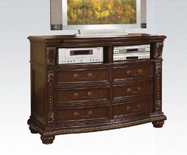 Anondale Collection 10320 50" Tv Console With 6 Drawers 2 Open Compartments Pumpkin Bun Feet Metal Hardware Poplar Wood And Cherry Eneer Materials In