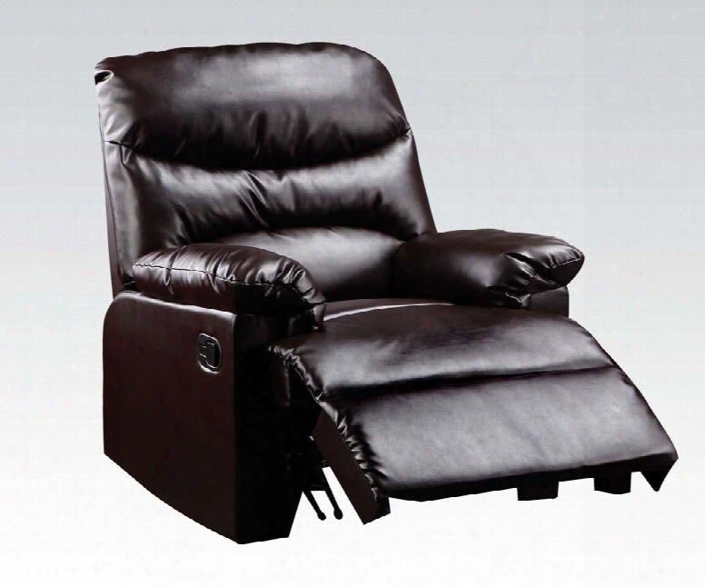 Arcadia 59015 38" Recliner With Overstuffed Pillow Top Arms Split Back Cushion Solid Wood Construction And Bonded Leather Upholstery In Brown