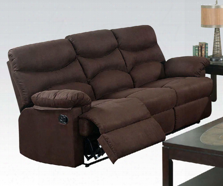 Arcadia Collection 10630 83" Mo Tion Sofa With Latch Handle Pillow Top Arms Solid Wood Frame And Microfiber Upholstery In Chocolate
