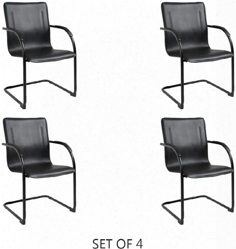 B9535-4 Set Of 4 36" Mid-back G Uest Chair With Black Tubular Steel Frame Contoured Back And Padded Foam On Seat And Back In Blac K Vinyl