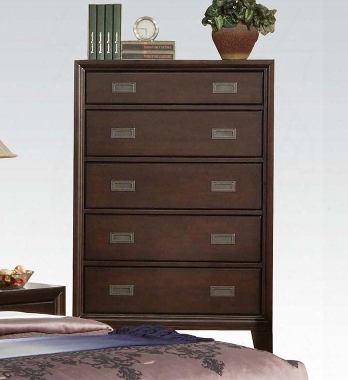 Bellwood Collection 00166 Chest With 5 Drawers Miter Case Construction Detachment Decorative Antique Brass Hardware And Tapered Legs In Dark Cherry