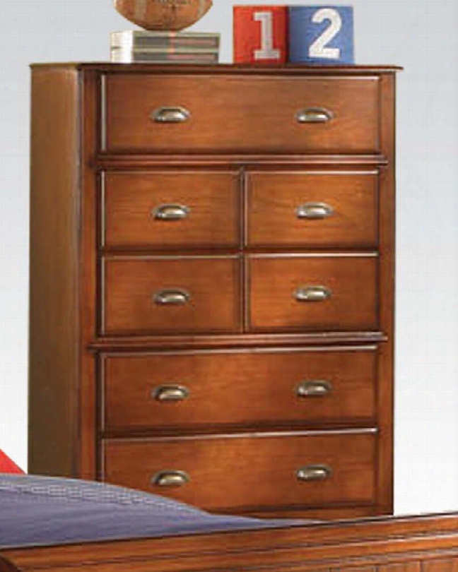 Brandon Collection 11016 36" Chest With 5 Drawers Brass Metal Hardware Side Metal Drawer Glides And Pine Wood Construction In Antique Oak
