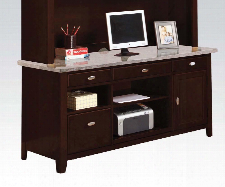 Britney Collection 92012 60" Office Desk With 4 Drawers 3 Open Compartments White Faux Marble Top And Tapered Legs In Espresso