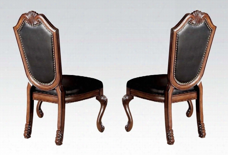 Chateau De Ville Collection 10038 45" Set Of 2 Side Chairs With Nail Head Trim Accent Black Pu Leather Upholstery Solid Wood And Wood Veneers Material In