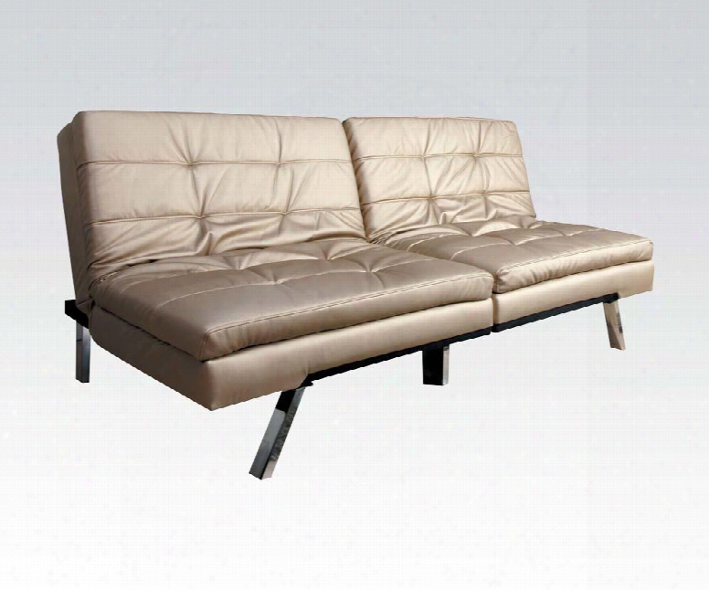 Devan Collection 57004 70" Adjustable Sofa With Stainless Steel Legs Wood Frame And Bycast Pu Leather Upholstery In Champagne