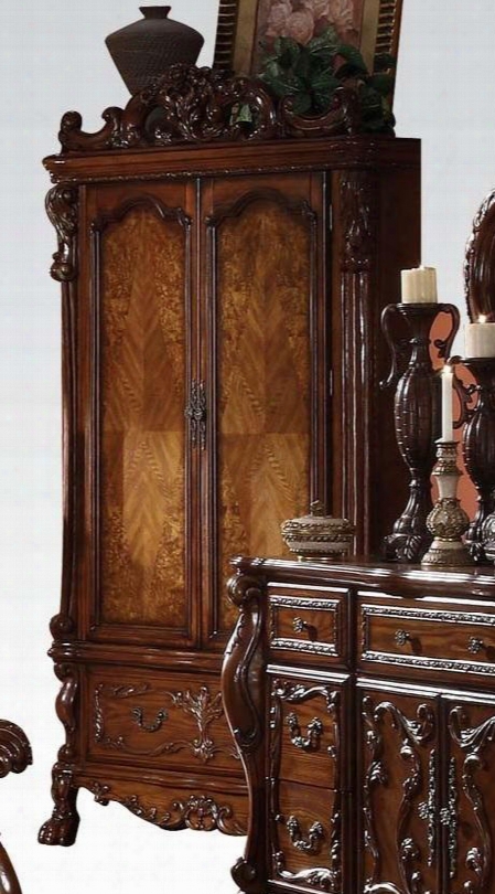 Dresden 12147 51" Tv Armoire With 2 Tall Doors Bottom Drawer Antique Brass Hardware And Carved Wood Elements In Cherry  Oak