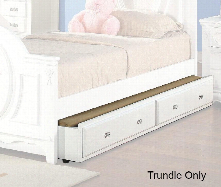 Flora Collection 01683trn 75" Twin Size Trundle With Casters Crystal Knobs And Poplar Solid Wood Construction In White