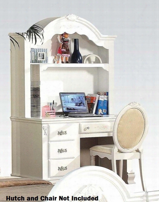 Flora Collection 01687 52" Student Desk With 4 Drawers Floral Motif Decals Center Wooden Drawer Glide And Poplar Solid Wood Construction In White