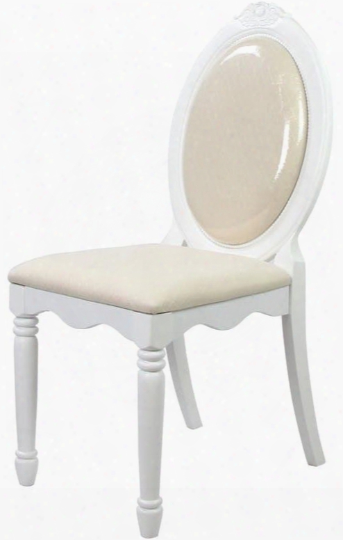 Flora Collection 01689 18" Chair With Turned Legs Oval Shaped Back Fabric Seat Cushion And Poplar Solid Wood Construction In White