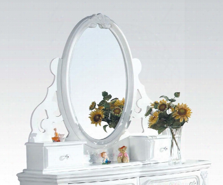 Floral Collection 01664 47" X 38" Oval Mirror With 2 Drawers French Dovetail Drawer Front And Poplar Wood Materials In Of A ~ Color