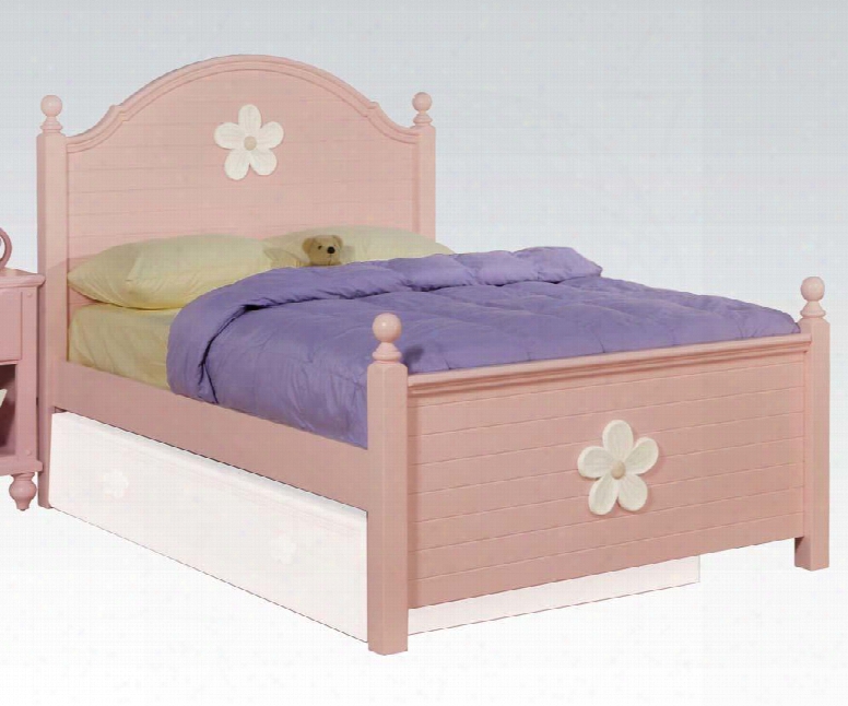 Floresville Collection 00730t Twin Size Poster Bed With Decorative White Floral Hardware Turned Finials Hardwood Solids And Veneers In Pink